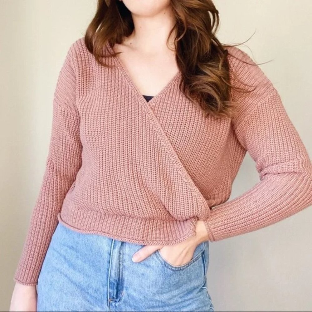 Moon & Madison Mauve Long Sleeve Wrap‎ Style Surplice Sweater Pink Women Size S